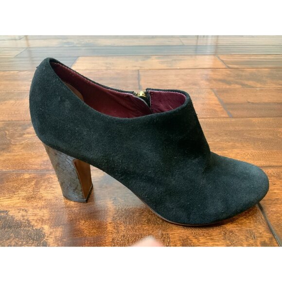 Marc Jacobs Black Suede Zipper Bootie Chunky Snakeskin Heels, Size 37.5 | 7.5 - Picture 1 of 10